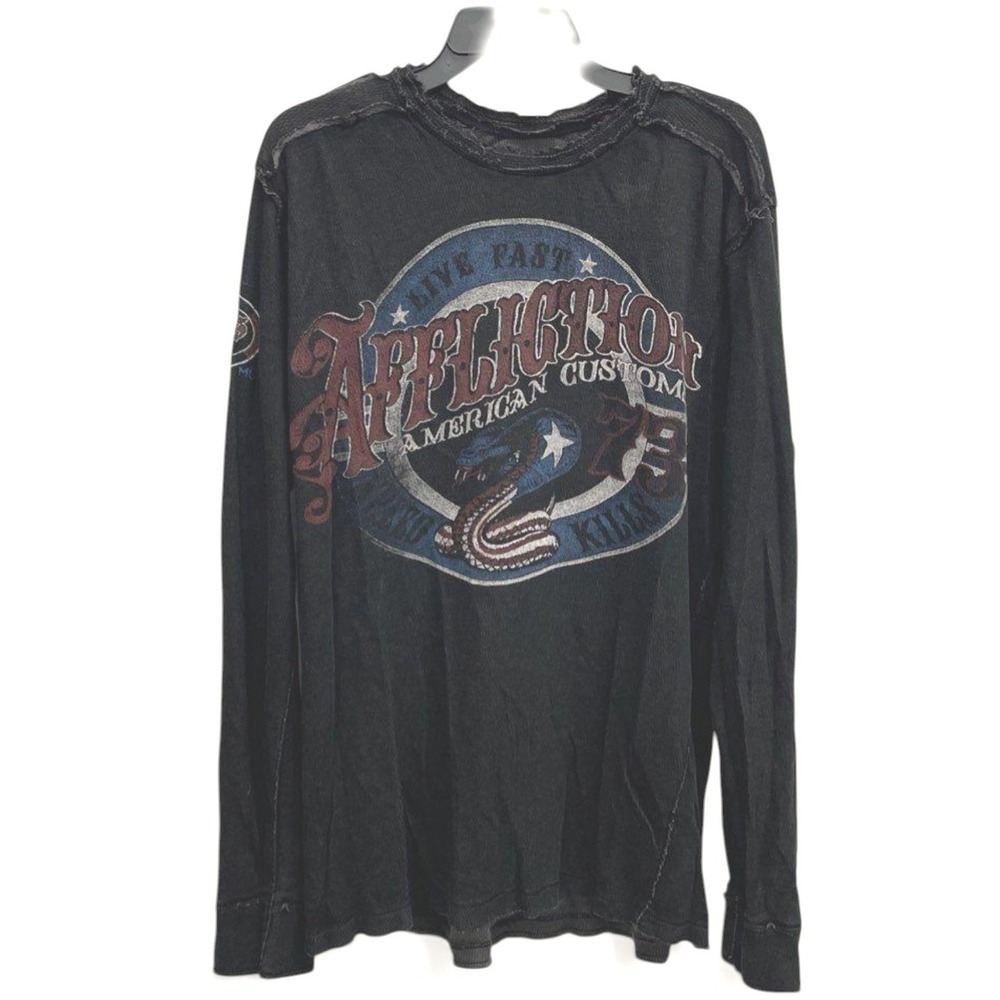 Affliction Reversible Thermal Shirt Mens 2XL Black Distressed Y2K Goth Biker